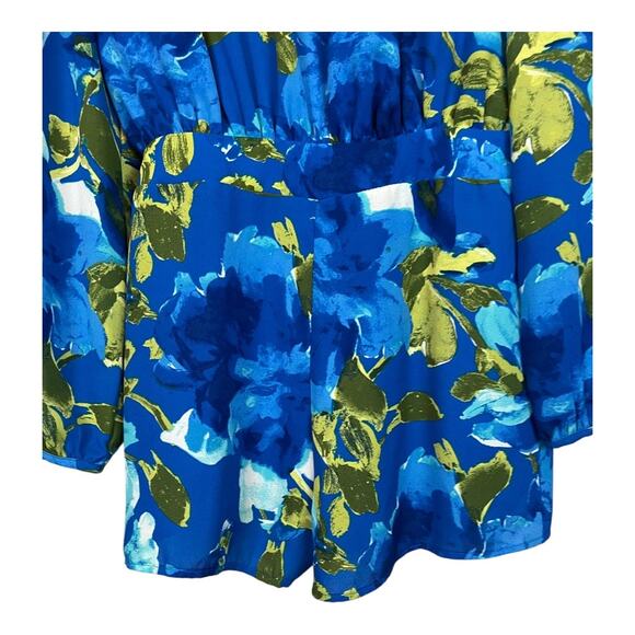 Lulus Sweetest Song Blue Floral Print Backless Long Sleeve Romper Small Shorts - Picture 3 of 6